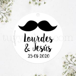 Etiqueta para los detalles de boda de los hombres. Diseño moustache.