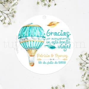 Etiqueta personalizada para boda. Modelo bright. Complementos de boda.