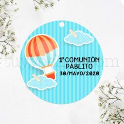 Etiqueta para detalles de comunión diseño globo