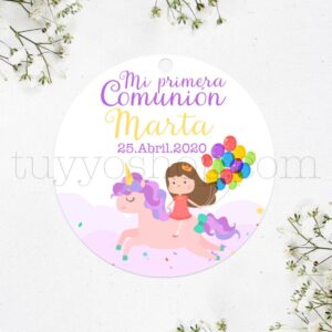 Etiqueta para comunión, diseño Arre Unicornio