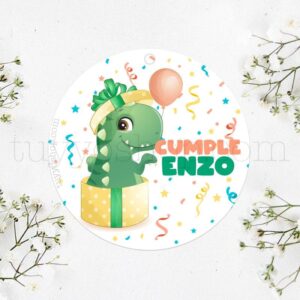 Etiqueta de cumpleaños Caja regalo Dino