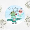 Etiqueta de cumpleaños Dinosaurio volando en avión