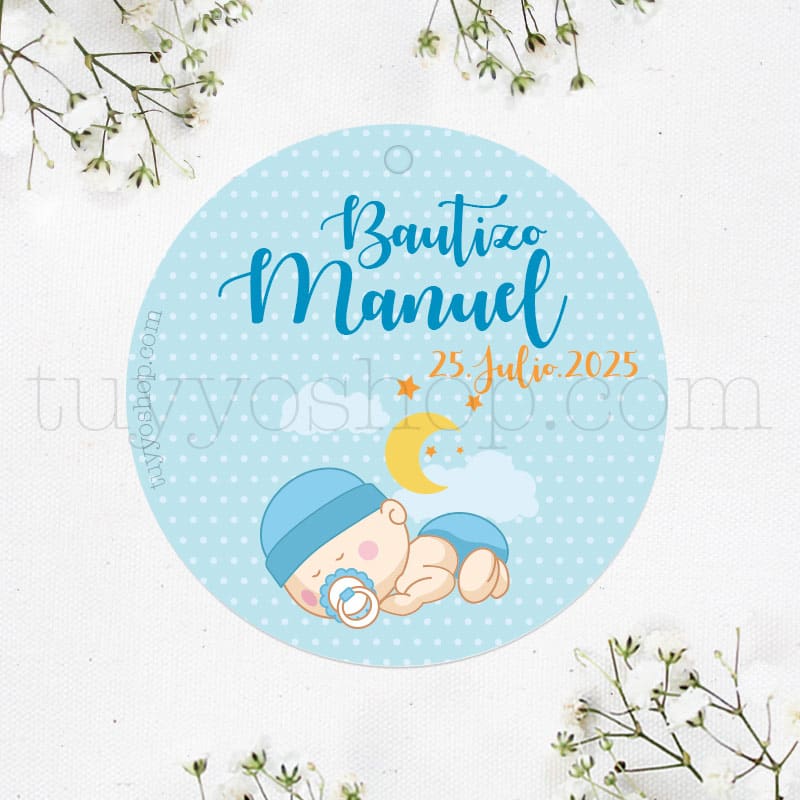 Etiqueta para bautizo, bebé durmiendo etiqueta para bautizo personalizada bebe