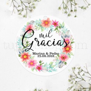 Etiqueta personalizada para boda. Modelo bright. Complementos de boda.