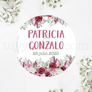 Etiqueta para detalles de boda. Modelo Burgundy