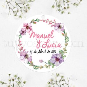 Bonita etiqueta para tus detalles de boda, la puedes personalizar con vuestro nombre y fecha.