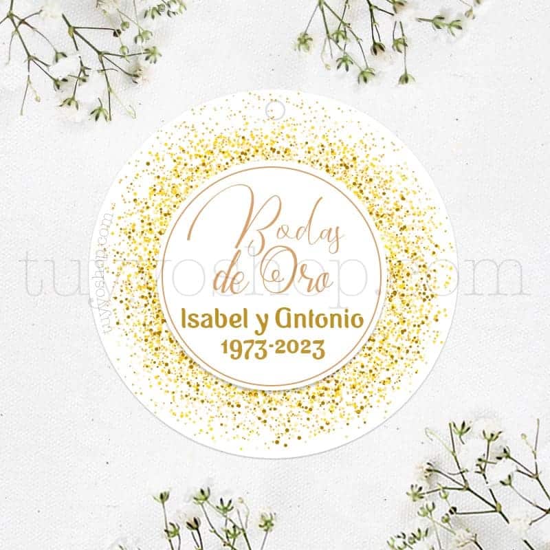 Etiqueta para Bodas de Oro. Detalles de boda Tu&YoShop!