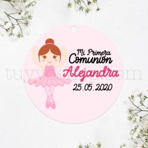 Etiqueta para comunión, diseño bailarina