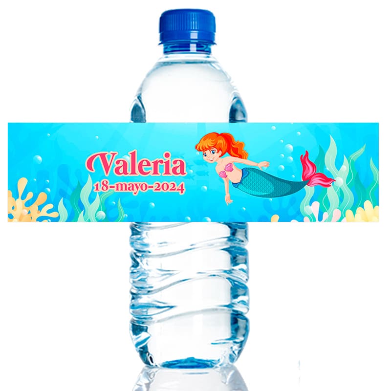 Etiqueta para personalizar botella de agua. Modelo Sirena