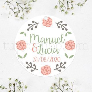 Etiqueta para boda diseño cuatro rosas