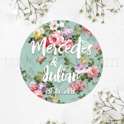 Etiqueta para boda diseño primavera.