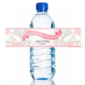 Etiqueta personalizada para botella de agua. Modelo Pink. 20x5cm