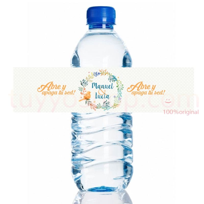 Etiqueta adhesiva para botella de agua. Primavera. 20x5cm
