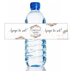 Etiqueta personalizada para botella de agua. Modelo Valencia. 20x5cm