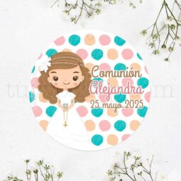 Etiquetas de comunión diseño Dots Niña