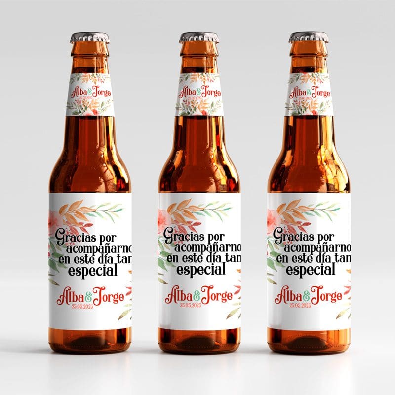 Ultimos regalos para invitados añadidos etiquetas para cervezas personalizadas floral