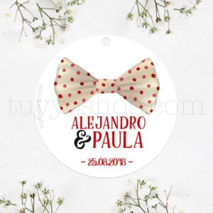 etiqueta para regalos de boda, modelo pajarita roja