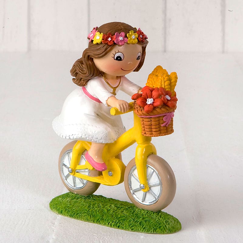 Figura para pastel de comunión, modelo niña en bici