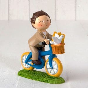 Figura para pastel de comunión, modelo niño en bici. Toppers.