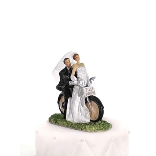 Figura para tarta de boda. Novios en moto. Just Married