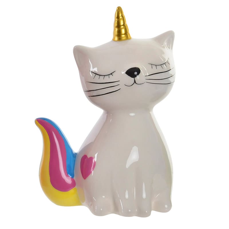 Hucha de cerámica para niños, gato unicornio. 3 colores.