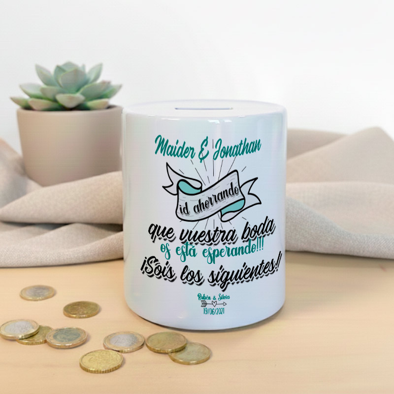 hucha personalizada para novios de cerámica: ¡id ahorrando para la boda!