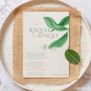 Invitación para boda. Modelo Mint. En papel de algodón reciclado. invitacion barata boda eden