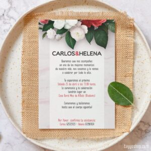 Invitación para boda. Modelo Pasión. En papel de algodón reciclado