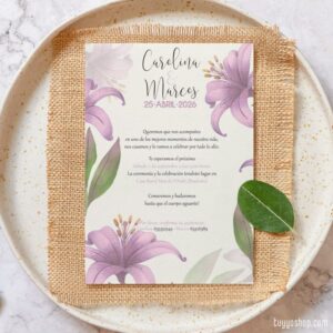 Invitación para boda. Modelo Violeta. En papel de algodón reciclado invitacion para boda modelo violeta2