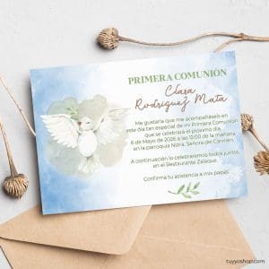 Ultimos regalos para invitados añadidos invitacion para comunion modelo paloma