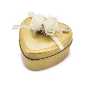 Estuche de rosas perfumadas. Forma de corazón. 3 colores. jabon aromatizado en latita corazon dorado