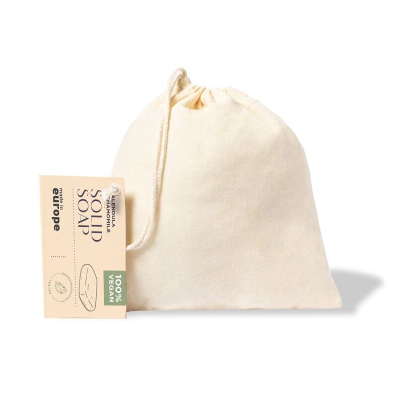 Jabón vegano caléndula y manzanilla. 100gr. En bolsa de algodón. jabon solido para boda en bolsa4