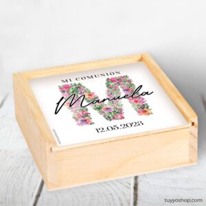 Juego de 3 en raya de madera personalizado modelo Inicial floral