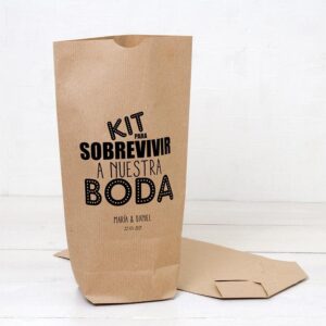 Bolsas kraft. Kit para sobrevivir a nuestra boda. Personalizable.