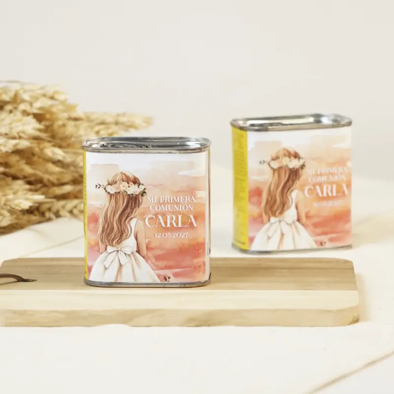 Lata de Aceite personalizada para comunión 100ml Chica Comunión