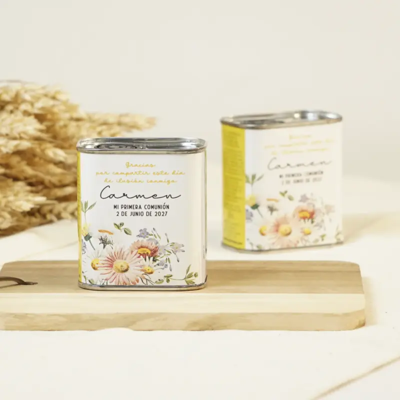 Lata de Aceite personalizada para comunión 100ml Primavera