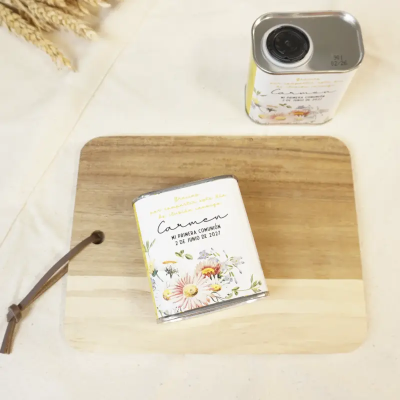 Lata de Aceite personalizada para comunión 100ml Primavera