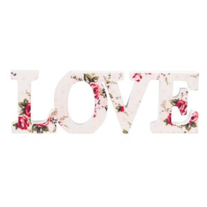 Palabra love en madera con estampado floral