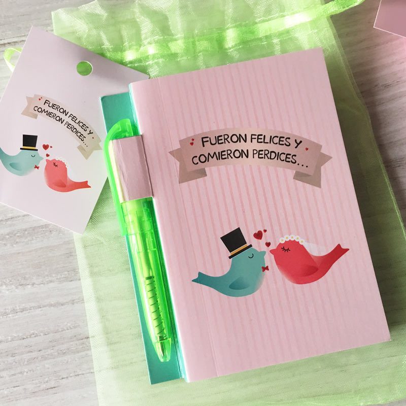 Libreta modelo Boda con bolígrafo, bolsa y etiqueta de regalo