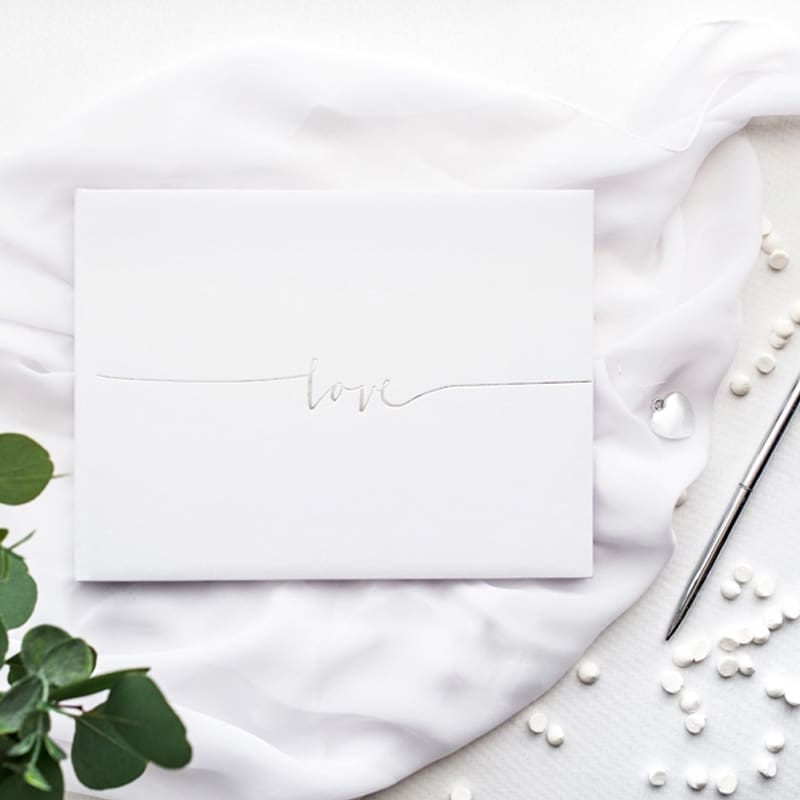 Libro de firmas para boda. Love plata. 24 x 18.5cm