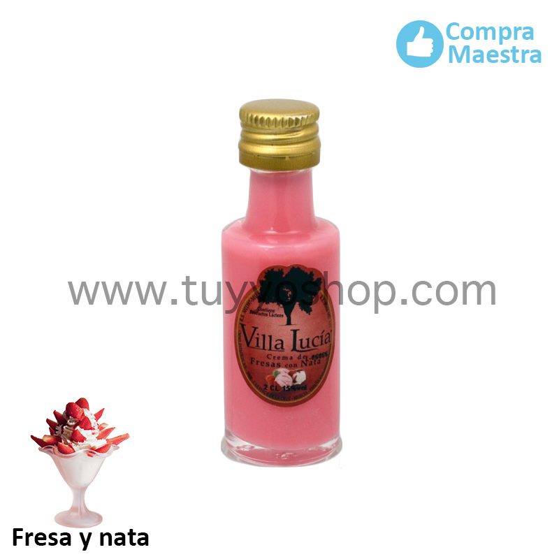 Botella de orujo en formato mini y sabor fresa y nata