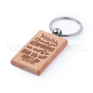Llavero de madera personalizado, grabado láser, gracias por, 5x3cm llavero madera grabado laser boda rectangular2