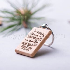 Llavero de madera personalizado, grabado láser, gracias por, 5x3cm llavero madera grabado laser boda rectangular3