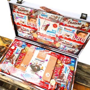 Caja/Cofre para regalo, chocolates Kinder. Formato grande maletin golosinas grande superior