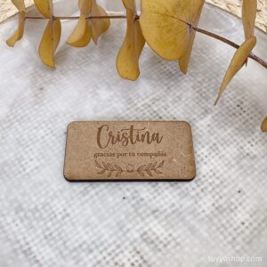 Marcasitios para boda, madera, modelo floral, 6x3cm