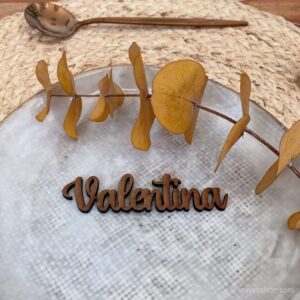 Nombres marcasitios en madera para boda, 3mm, personalizables, elegant