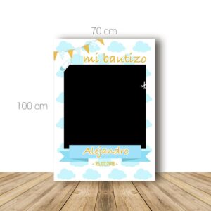 Marco photocall para bautizo. Modelo nubes. 70x100cm. Personalizable.