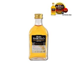 Mini botella Ron Barcelo. Minibotellas para boda. 50ml