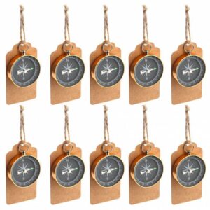 Mini brújula vintage presentada con tarjeta kraft. Pack de 10 unidades.