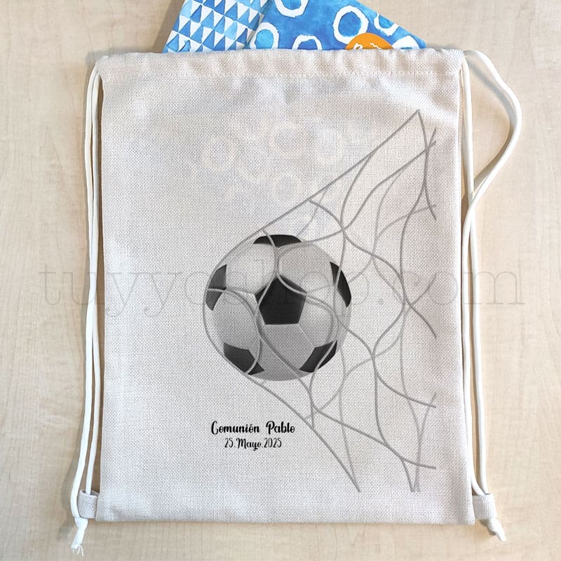 Mochila de cuerdas personalizada para comunión, modelo pelota mochila cuerdas comunion personalizada balon